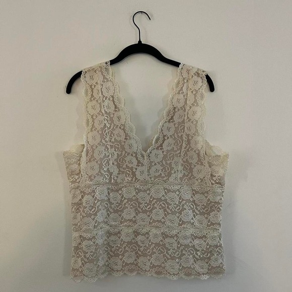 Lace Layered Y2K Double V Tiered Cream Cami Tank Babydoll Cut - Picture 8 of 8